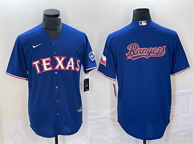 Men's Texas Rangers Royal Team Big Logo With Patch Cool Base Stitched Baseball Jersey Men's Texas Rangers Royal Team Big Logo With Patch Cool Base Stitched Baseball Jersey